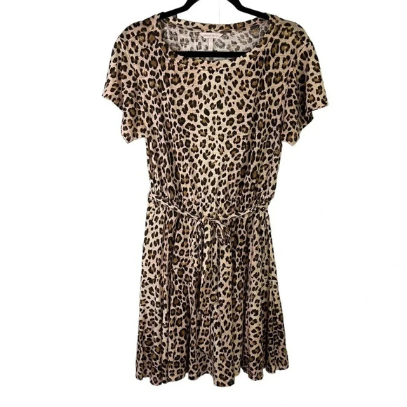 Rebecca‎ Taylor 100% Linen Leopard Animal Print Belted Dress short Sleeve Small - Picture 1 of 12